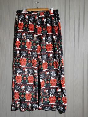 Peanuts Fleece Pajama Lounge Pants Holiday Snoopy All Over Print Black Men's XXL